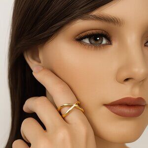 Statement Gold X-Design Band Ring by Jasmine Lane – Women’s Size 7